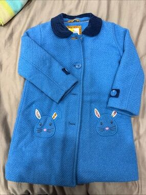 Baby Boden Blue Girls' Bunny Appliqué Pea Coat